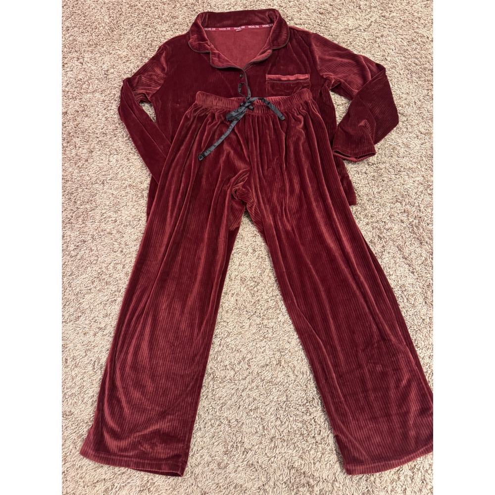 Rachel Zoe Women's Medium Burgundy Velvet Ribbed Pajama Set